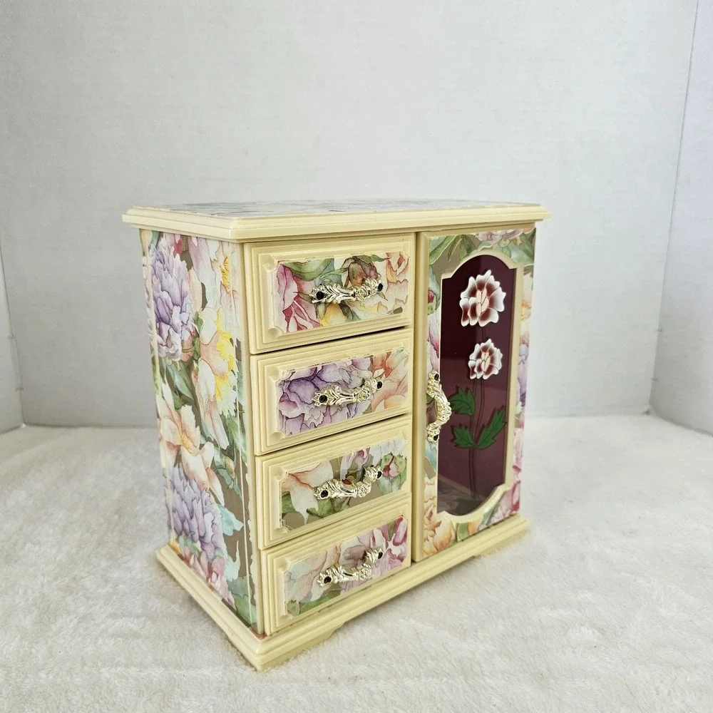Ballerina Musical Jewelry Box Mele & Co Plastic Drawers Vintage 8x8.5x5